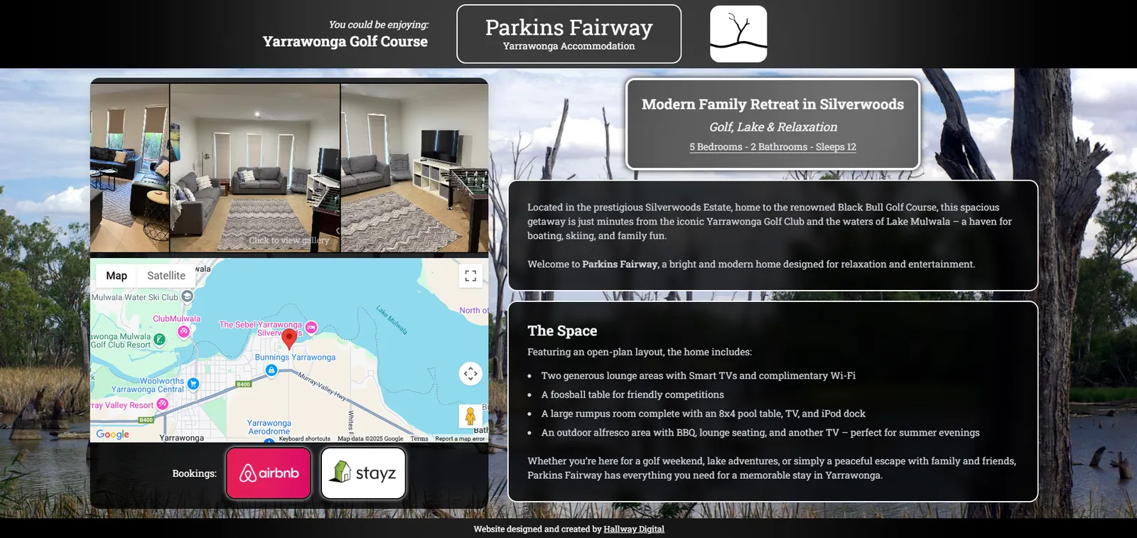 Screenshot of the Parkins Fairway Holiday Rental website built by Hallway Digital