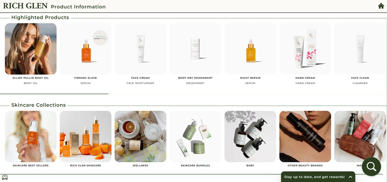 Screenshot of the Rich Glen Product Info Kiosk website built by Hallway Digital